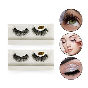 Kit 2 Pares Cílios Postiços Efeito Lifting 5D Volumoso 14mm Maquiagem Realce Olhos Curvatura Definida