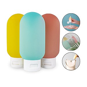 Kit 3 Frasco Multicolor Viagem Shampoo Condicionador Loção Banho Creme 60ml