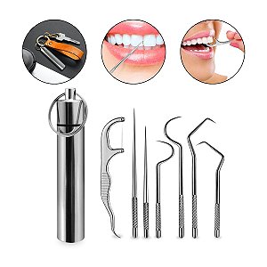 Kit 7 Instrumentos Aço Inox Limpeza Dental Removedor Tártaro Reutilizável Compacto Profissional
