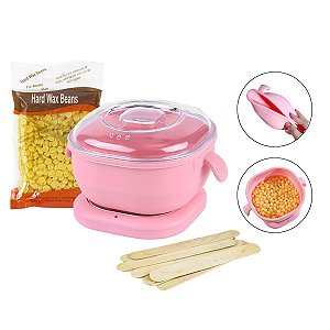 Mini Panela de Silicone Quente com Tampa Depilação + 100g Grão Cera + 10 Palitos Madeira 110V