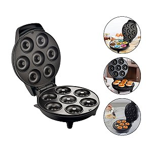 Máquina Elétrica Mini Donuts 7 Rosquinhas Fritadeira Antiaderente 110v Compacta Controle de Temperatura
