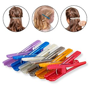 Kit 12 Prendedor Cabelo Presilha Bico de Pato Multicolor Perolado Cabeleireira Salão Penteado Escova