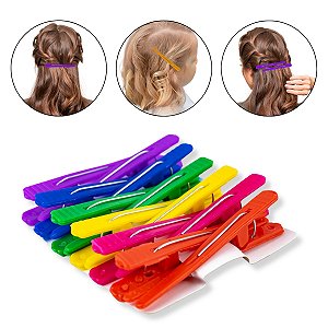 Kit 12 Prendedor Cabelo Presilha Bico de Pato Colorido Cabeleireira Profissional Corte Escova Bico Fino Multiuso