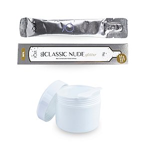 Sachê Refil Gel Construtor Classic Nude Glitter 14g Vòlia + Pote Branco Reutilizável Com Tampa Vedação 30g