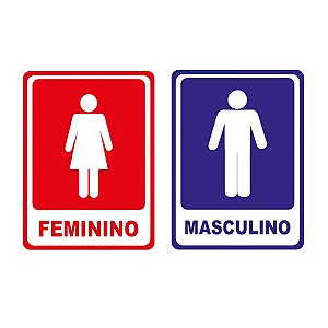 Kit 2 Placas de Vinil Banheiro Feminino + Masculino 20X15 Cm