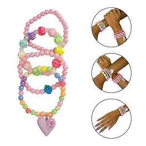 Kit 20 Pulseiras Infantil Pingente Miçanga Colorida Menina