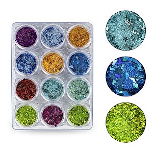 Kit 12 Glitter Diversos Brilho Decoração Unhas Gel Nail Art