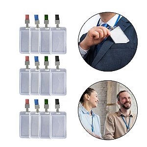 Kit 12 Porta Crachá Transparente Cordão Cores Sortidas