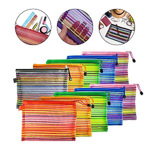 Kit 10 Necessaire Estojo Nylon Colorida Viagem Escola Make