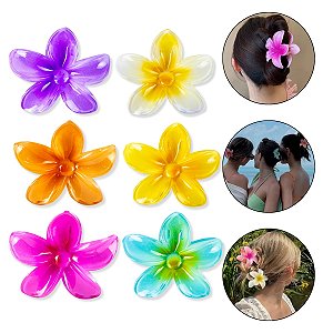 Kit 6 Presilhas Grande Flor do Havaí Cabelos Prendedor Praia