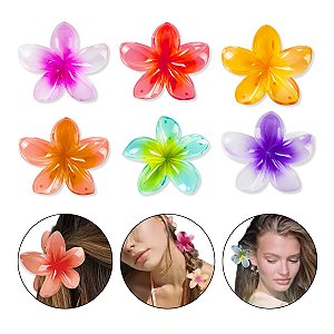 Kit 6 Presilha Pequena Flor do Havaí Cabelos Prendedor Praia