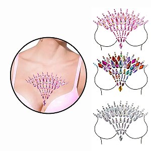 Adesivo de Seios Colo Pedraria Strass Carnaval Colorido
