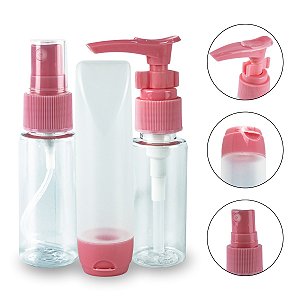 Kit 3 Frasco Higiene Spray Pump Bisnaga Viagem Creme Shampoo