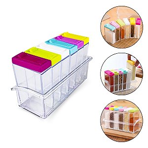 Kit 6 Organizador de Temperos em Pó e Grão Suporte Acrílico