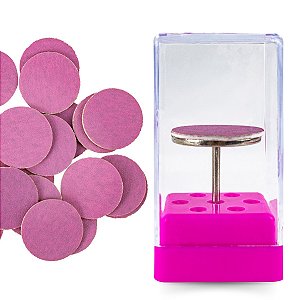 Kit Broca Disco + Suporte + 10 Lixa Refil 120# Manicure Nail