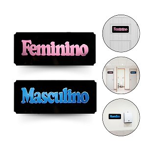 Kit 2 Placa Sinalização Masculino Feminino Preto Azul Rosa