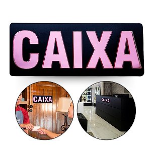 Placa Acrílica Espelhada Caixa Loja Comércio Preto e Rosa