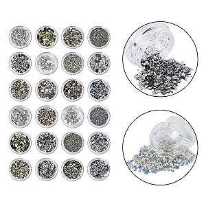 Kit 24 Glitter Decoração Encapsulamento Unhas Nail Art Prata