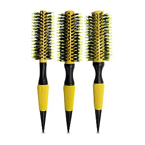 Kit 3 Escova de Cabelo Térmica Cerdas Duplas 16mm 20mm 25mm