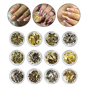 Kit 12 Folha de Ouro Tons de Dourado Unhas Encapsulamento