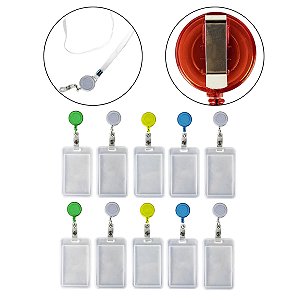Kit 10 Porta Crachá Cordão Colorido Com Roller Clip Retrátil