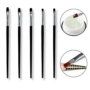 Kit 5 Pincéis Cerdas Retas para Modelagem Alongamento Unhas