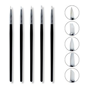 Kit 5 Pincéis Silicone Manicure Decoração Removedor Unhas