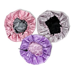 Kit 3 Touca Cetim Dupla Face Ajustável Anti Frizz Cabelos