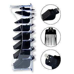 Kit 8 Pentes Altura Maquina Cabelo Barba + Suporte Acrílico