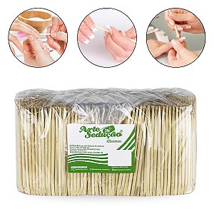 Kit 1000 Palitos de Bambu Ponta Chanfro 14 cm Cutículas Unha