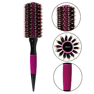 Escova Cabelo Térmica Redonda Cerdas Duplas 25mm Rosa