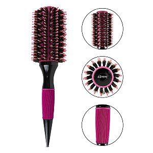 Escova de Cabelo Térmica Redonda Cerdas Duplas 43mm Rosa