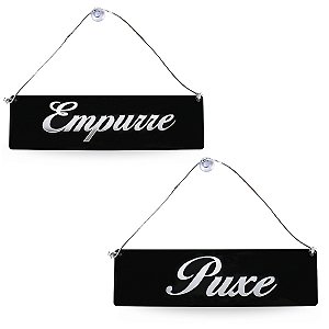 Placa de Acrílico Puxe Empurre Alça Ventosa, Preto e Prata