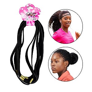 Kit 12 Elástico Preto Faixa Arco Cabelo Masculino Feminino