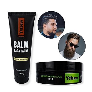 Kit Creme Modelador Teia + Balm P/ Barba Hidratação Yelsew