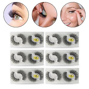 Kit 12 Pares Cílios Postiços 5D Efeito Natural Volumoso 10mm