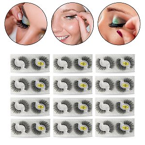 Kit 24 Pares Cílios Postiços 5D Efeito Natural Volumoso 10mm