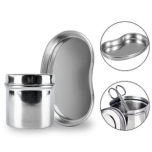 Kit Bandeja Cuba Rim Aço Inox + Porta Gaze Odonto Podologia