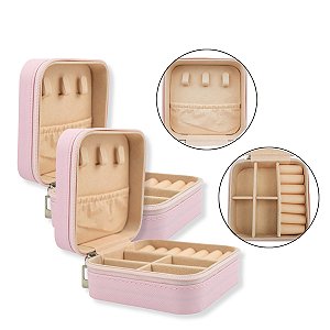 Kit 2 Mini Porta Joia Organizador Divisória Forrado Rosa