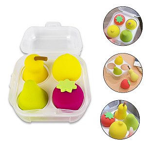 Kit 4 Esponja de Maquiagem Frutas Morango Pêra Limão Abacate
