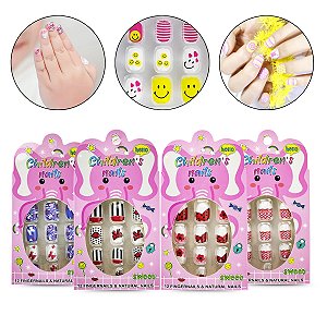 Kit 48 Unhas Postiças Infantil Colorida Autocolante Criança