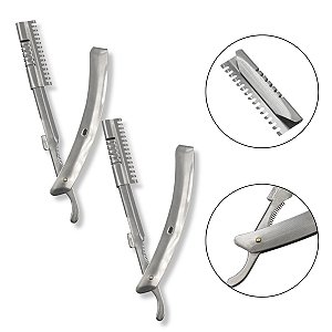 Kit 2 Navalhete Aço Inox Barbearia Barba Cabelo Profissional