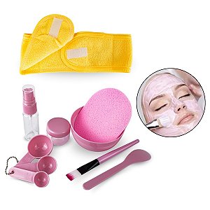 Kit 9 Itens Skin Care Esponja Pincel +Faixa Cabelo Atoalhada