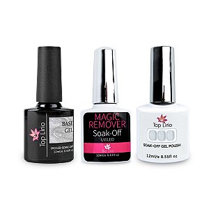 Kit Top Lírio Base Gel + Magic Remover + Esmalte Gel Renda