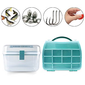 Kit de Pesca Maleta 12 Divisórias + Caixa Bandeja Removível
