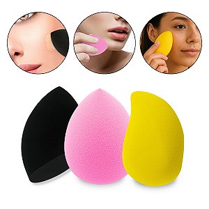 Kit 3 Esponjas Maquiagem Base Manga + Gota + Chanfrada