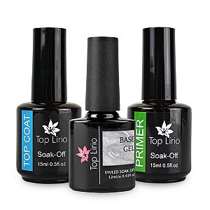 Kit Blindagem Unhas Top Lírio Base Gel + Top Coat + Primer