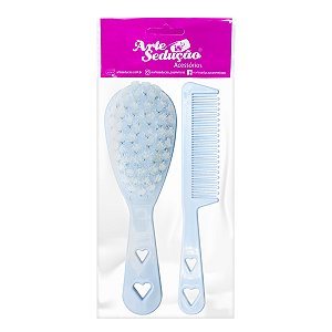 Escova Cerdas Macias + Pente Infantil Bebês Crianças Azul
