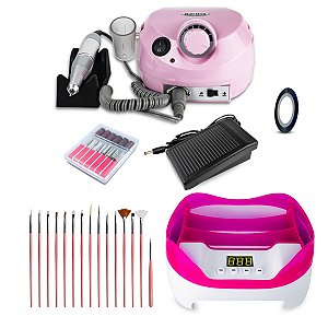 Kit Lixadeira Porquinho + Cabine 110w + 15 Pinceis + Brinde