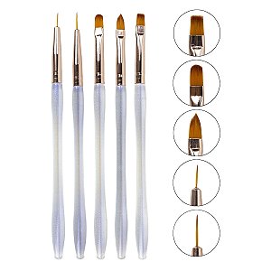 5 Pincéis Unhas Ponta Fina Reta Língua de Gato Preenchimento